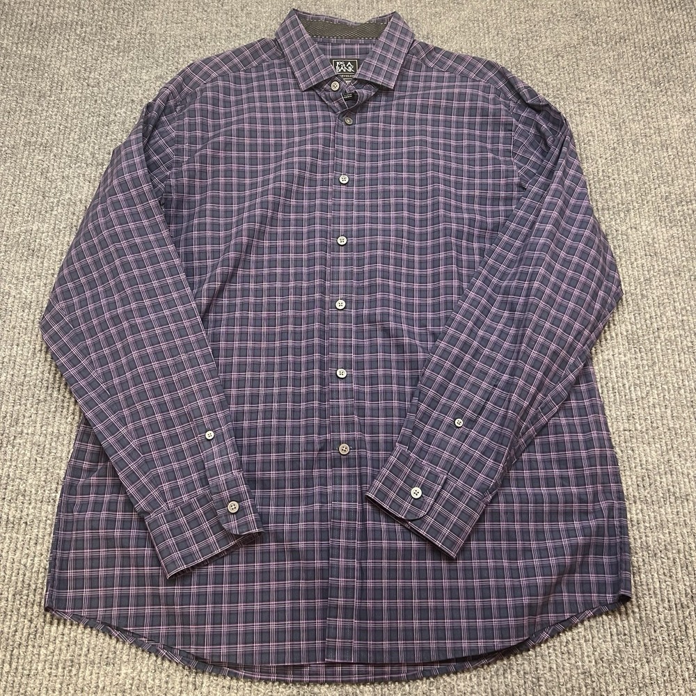 Jos A Bank Traveler Men Large Plaid Button Down‎ Shirt Travel Tech Tailored Fit - Picture 2 of 7